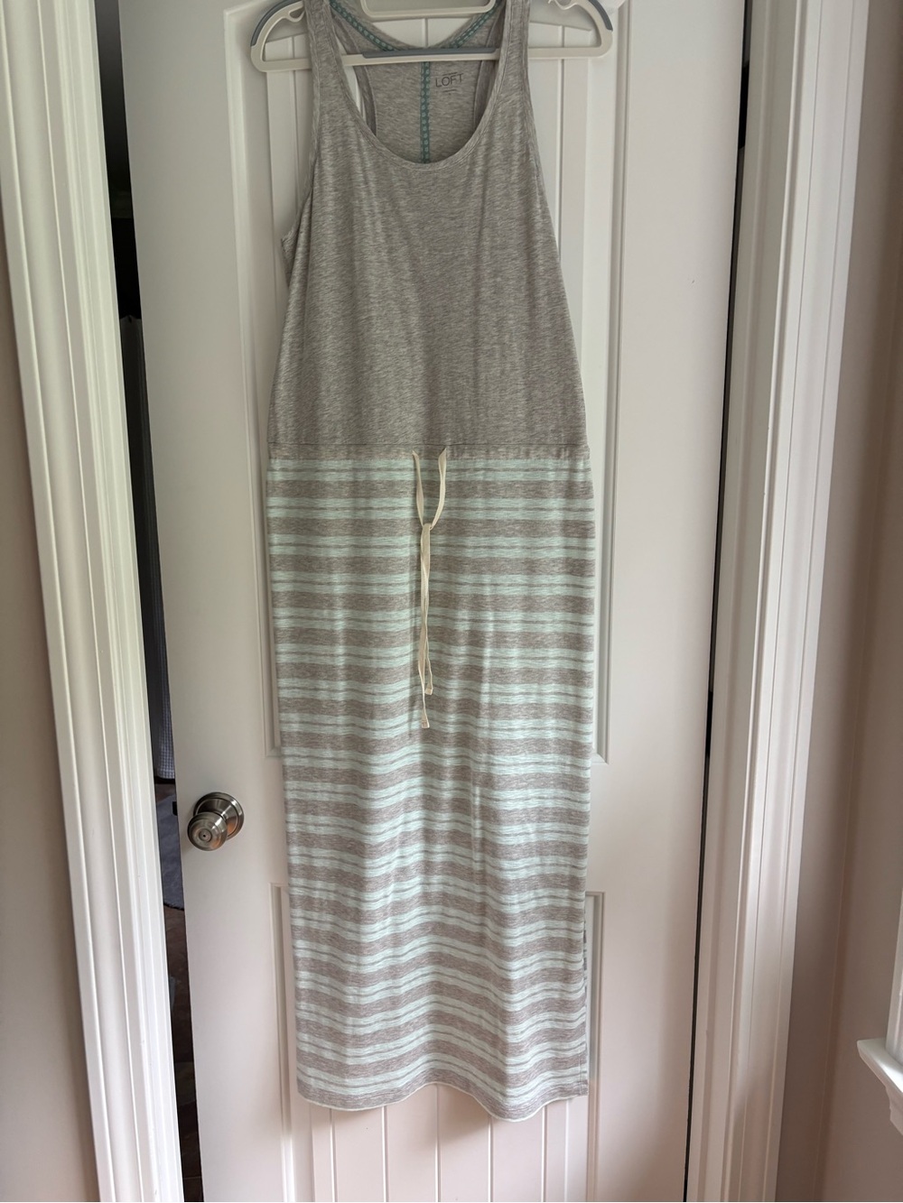 LOFT Gray and  Mint Striped Maxi Dress